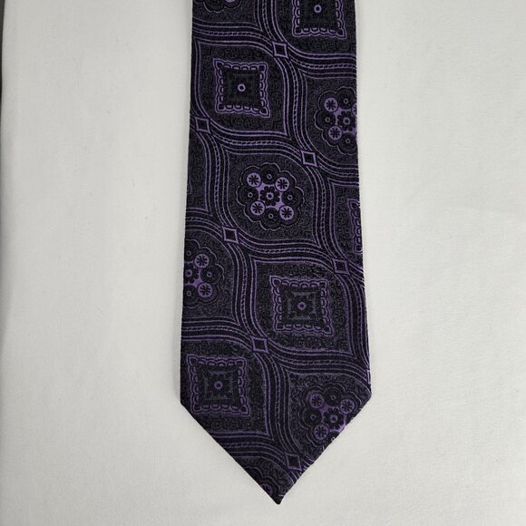 Emilio Ponti Roma Milano Handmade %100 Silk Purple and Black Abstract Design Tie - Picture 1 of 5